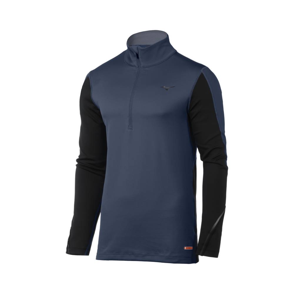 Base Layer Mizuno Breath Thermo® Half Zip - Homem - Azul Anil/Pretas - AMHQP0914